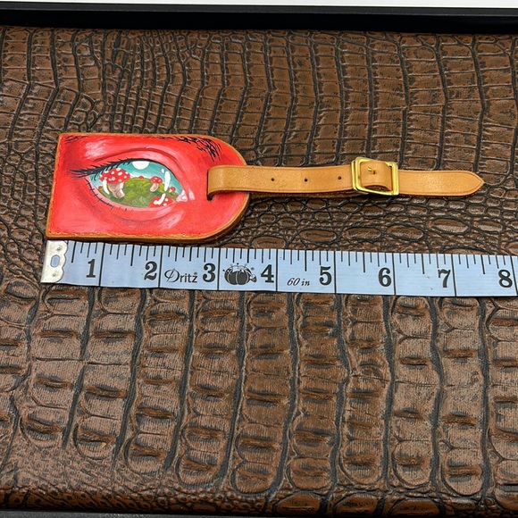 Hand Painted Vintage Louis Vuitton Leather Bag Tag /  Evil Eye 🧿 Talisman - Picture 10 of 11